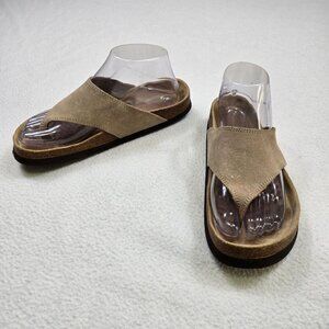 Lands End Womens Size 7 Suede Leather Slip-On Sandals Beige Boho